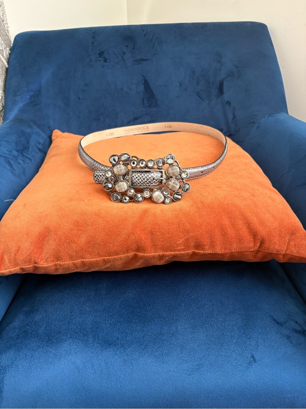 Leatherock Metallic Bronze Leather Belt with Crystal Cluster Buckle